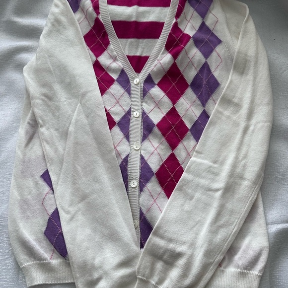Burberry Women's Argyle Cardigan Sweater - Purple and Pink - Picture 3 of 9